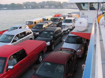 We just barely made the last daylight crossing Friday night.  Got to see the sunset from the ferry - WOW!